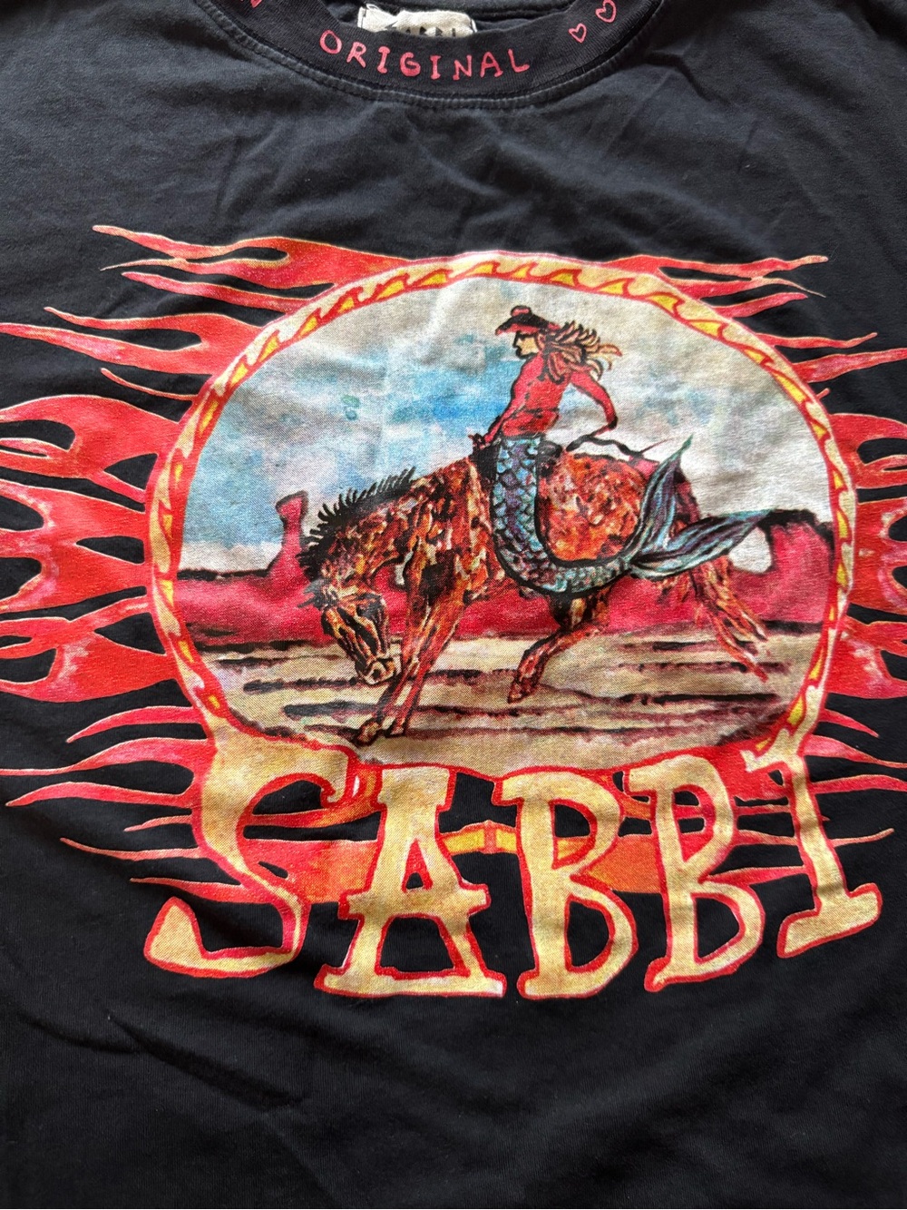 Women’s Black Graphic Tee with Red Flame mermaid Artwork Sabbi